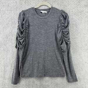 English Factory Top Women XS Heather Gray Puff Long Sleeves Crew Neck Stretchy